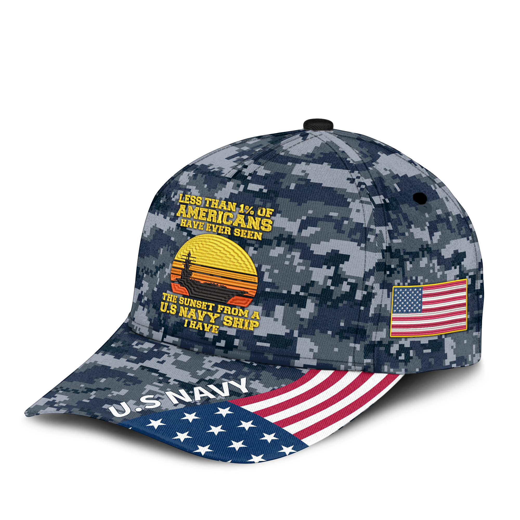 Less Than 1% Navy Ship Embroidered & Printed Cap