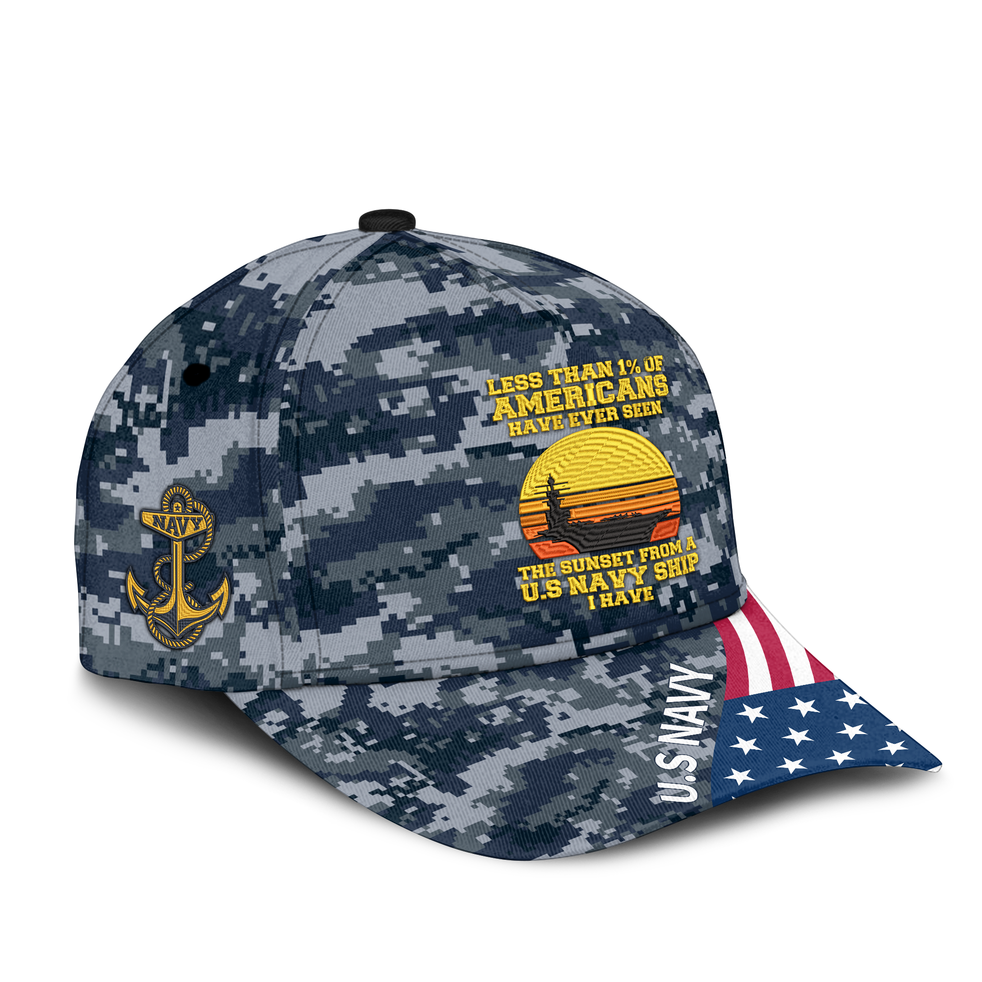 Less Than 1% Navy Ship Embroidered & Printed Cap