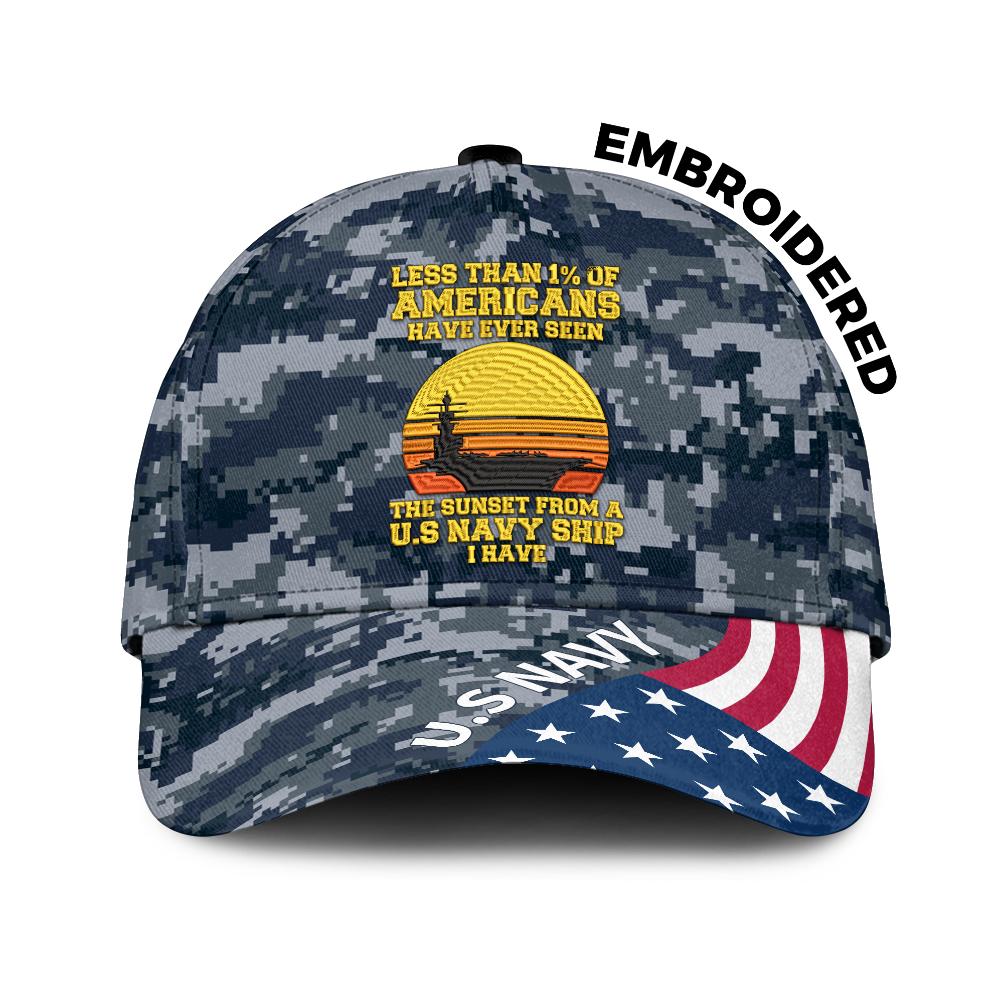 Less Than 1% Navy Ship Embroidered & Printed Cap