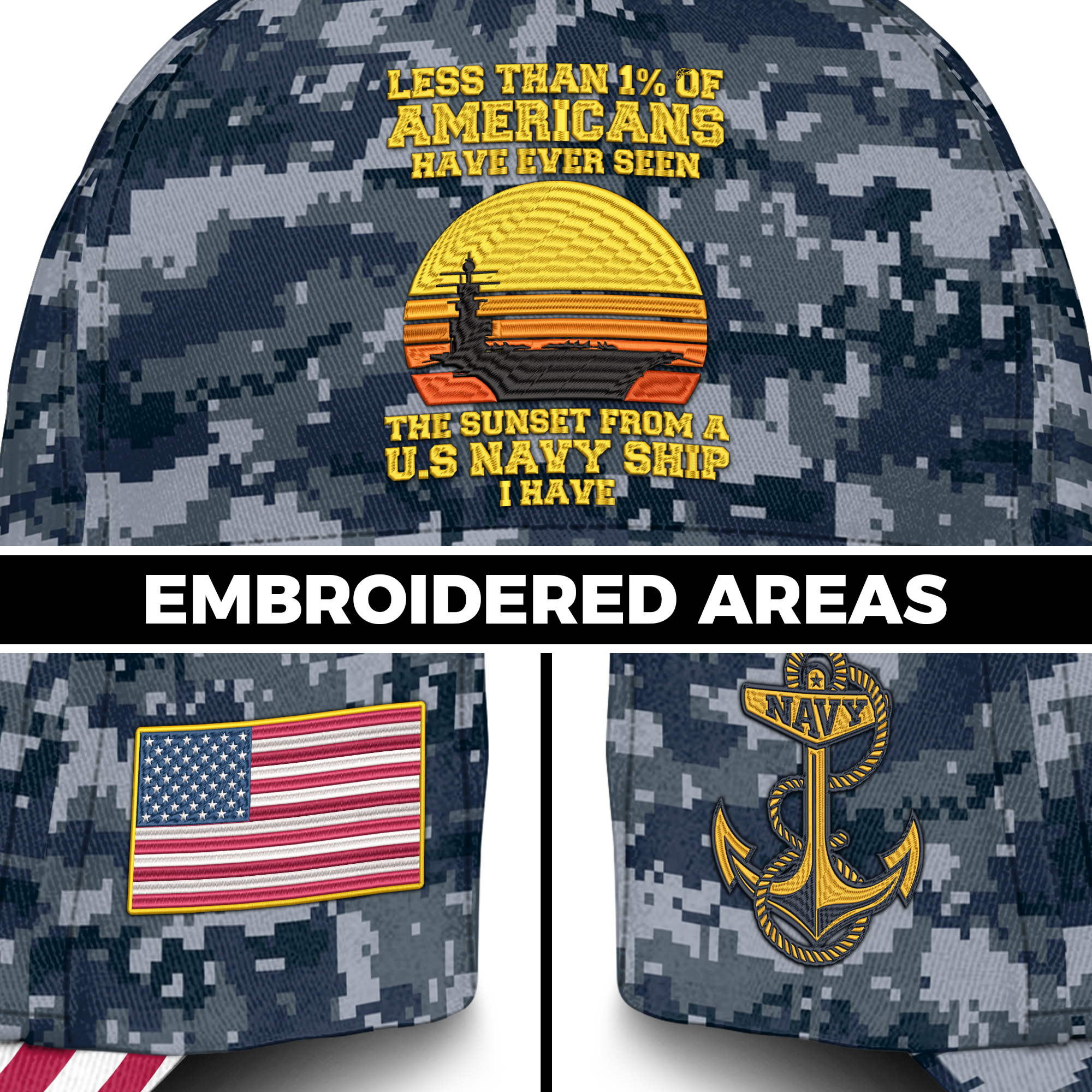 Less Than 1% Navy Ship Embroidered & Printed Cap