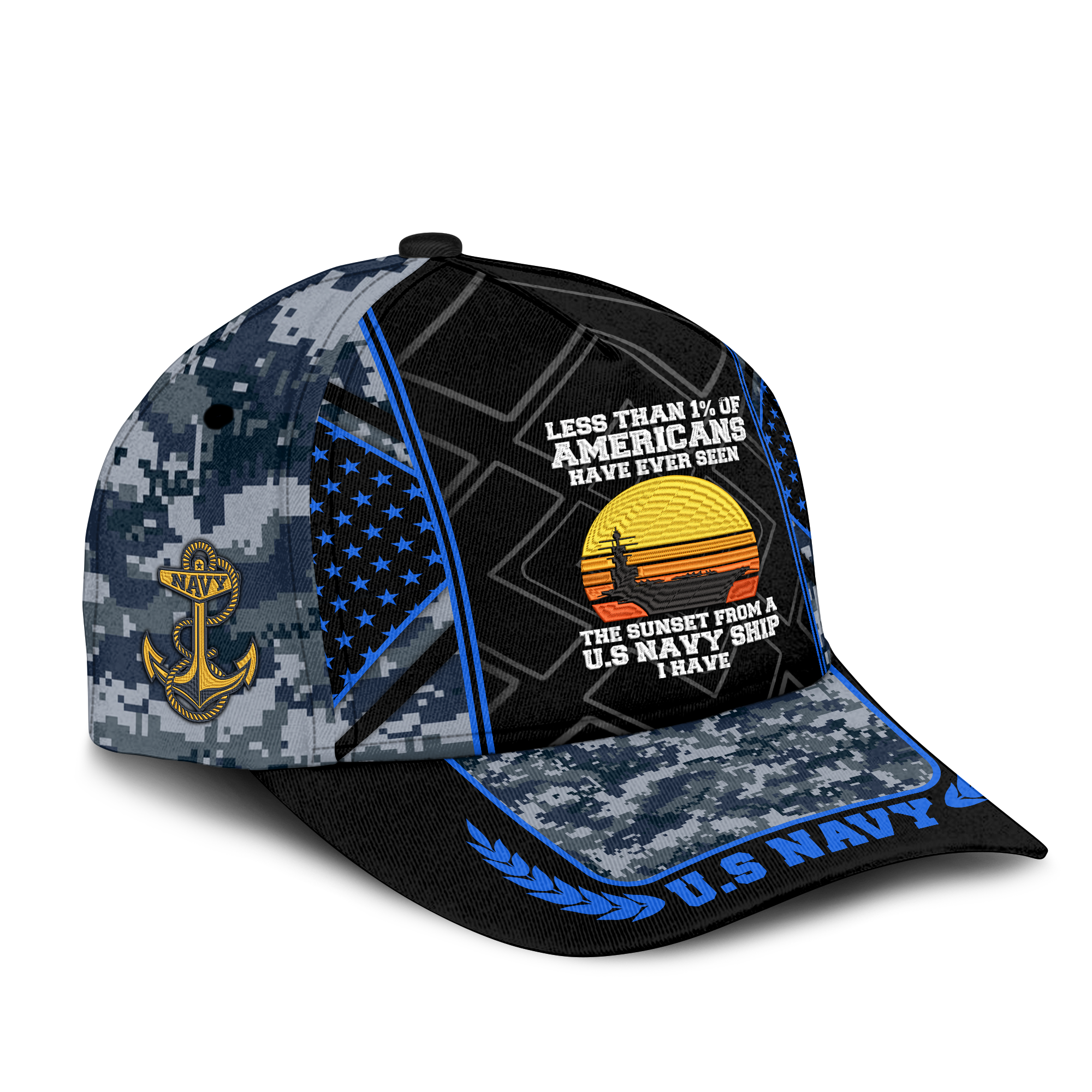 Less Than 1% Navy Ship Embroidered & Printed Cap