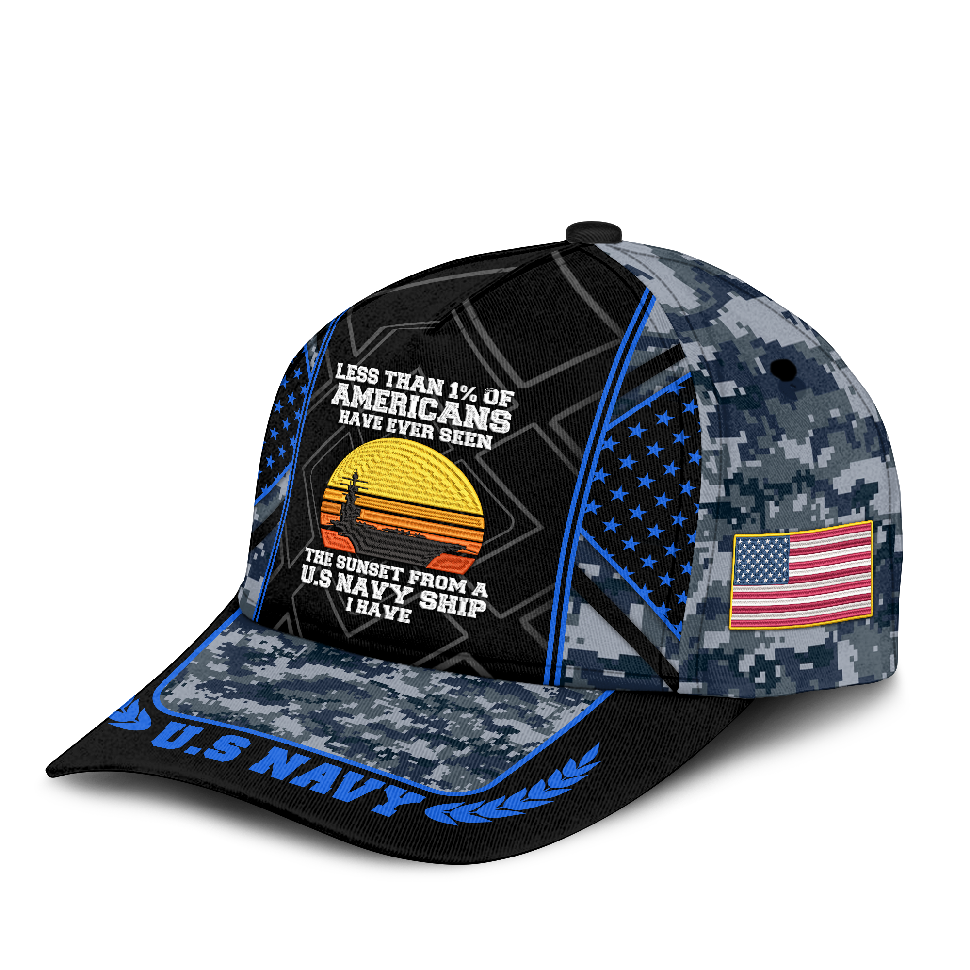 Less Than 1% Navy Ship Embroidered & Printed Cap