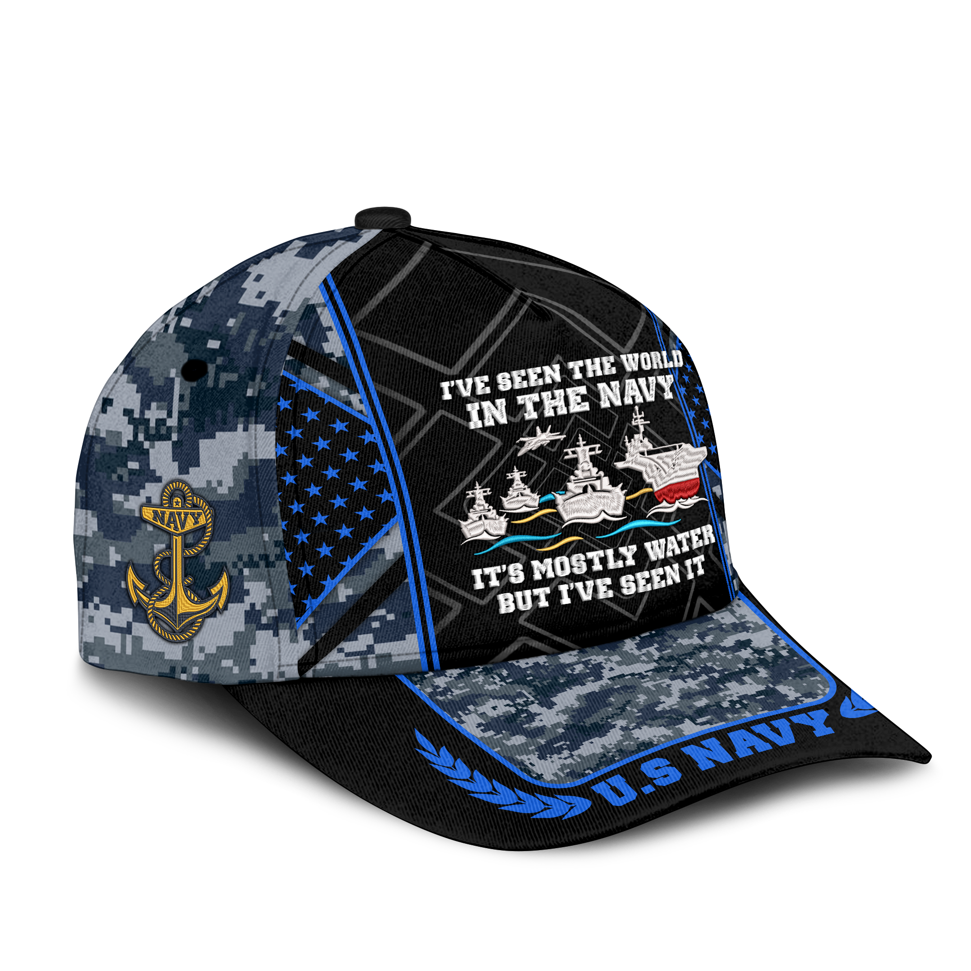I've Seen The World In The Navy Embroidered & Printed Cap