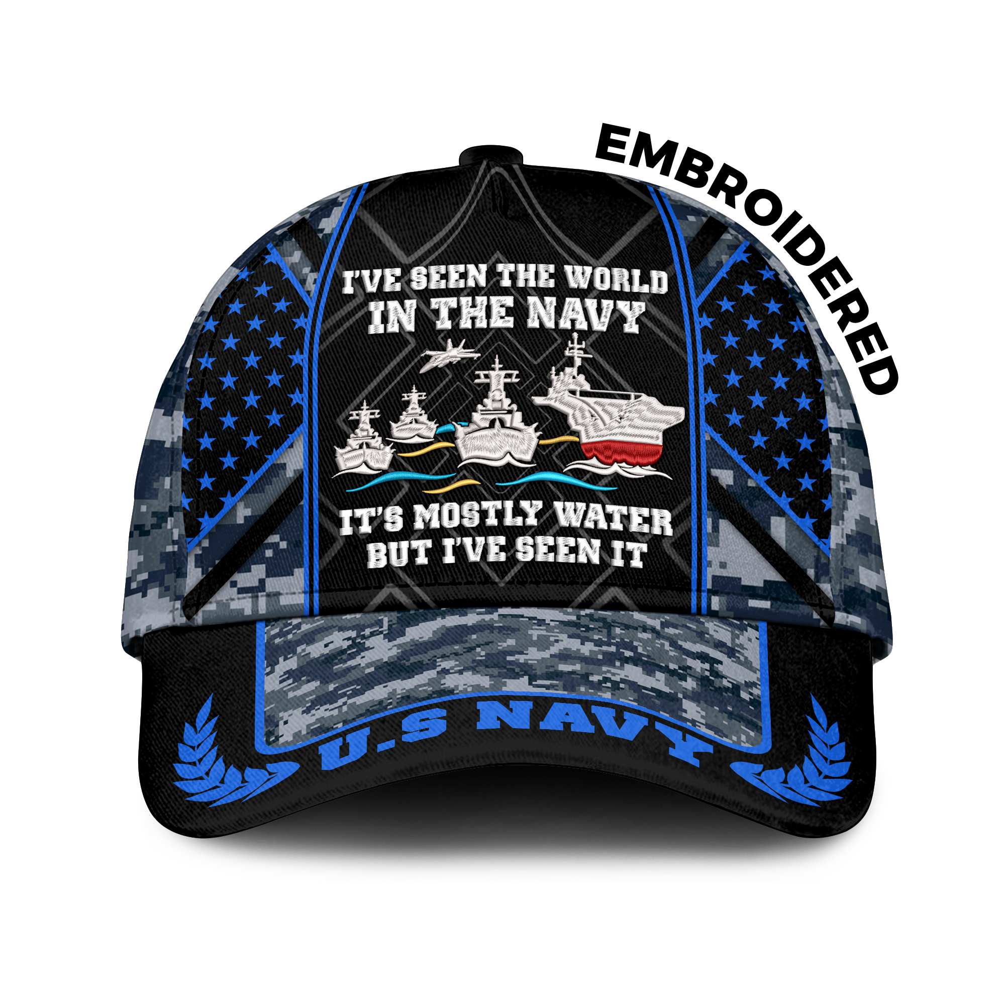 I've Seen The World In The Navy Embroidered & Printed Cap