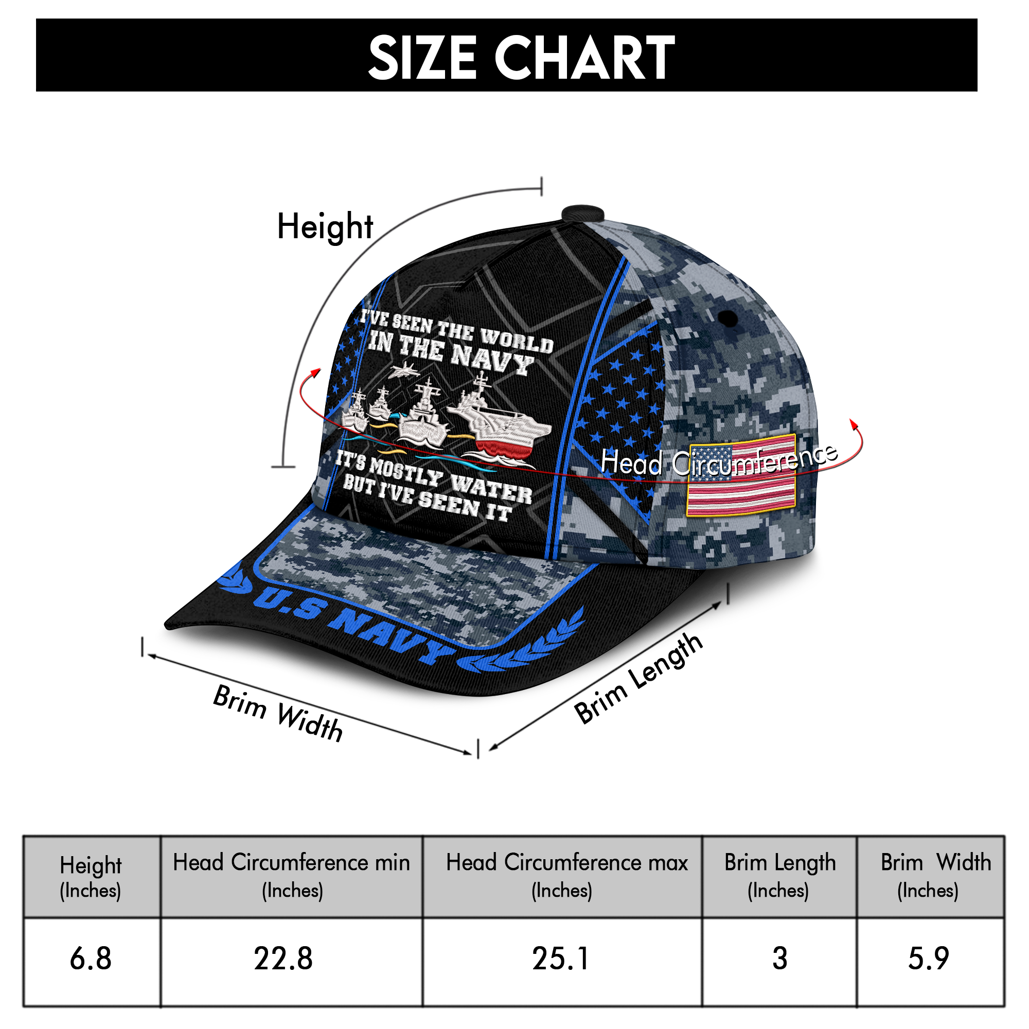 I've Seen The World In The Navy Embroidered & Printed Cap