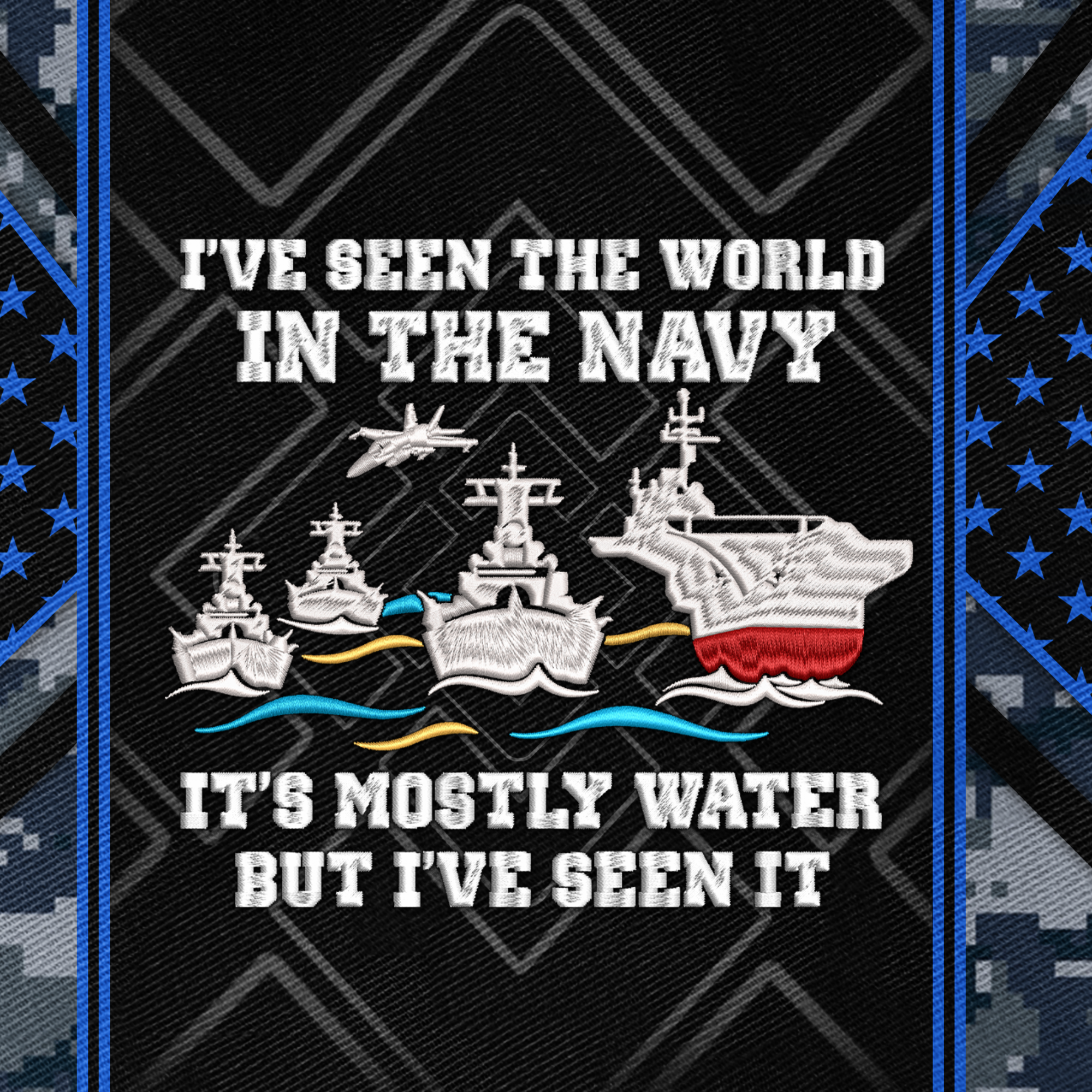 I've Seen The World In The Navy Embroidered & Printed Cap