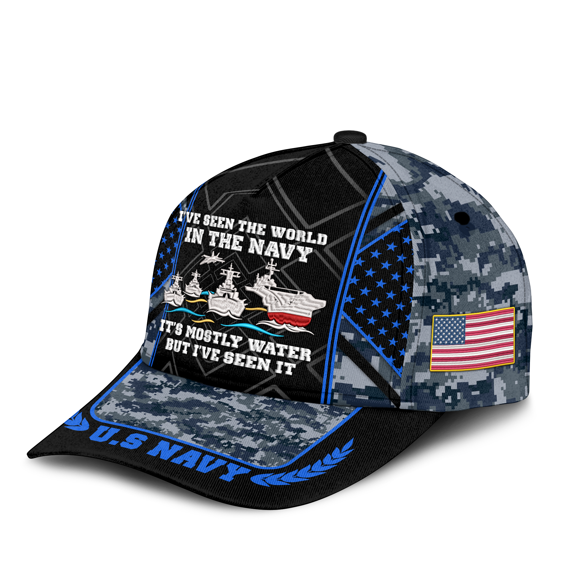 I've Seen The World In The Navy Embroidered & Printed Cap