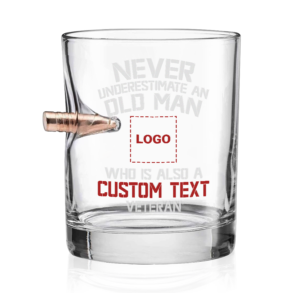 Personalizable Never Underestimate An Old Man Bullet Whiskey Glass