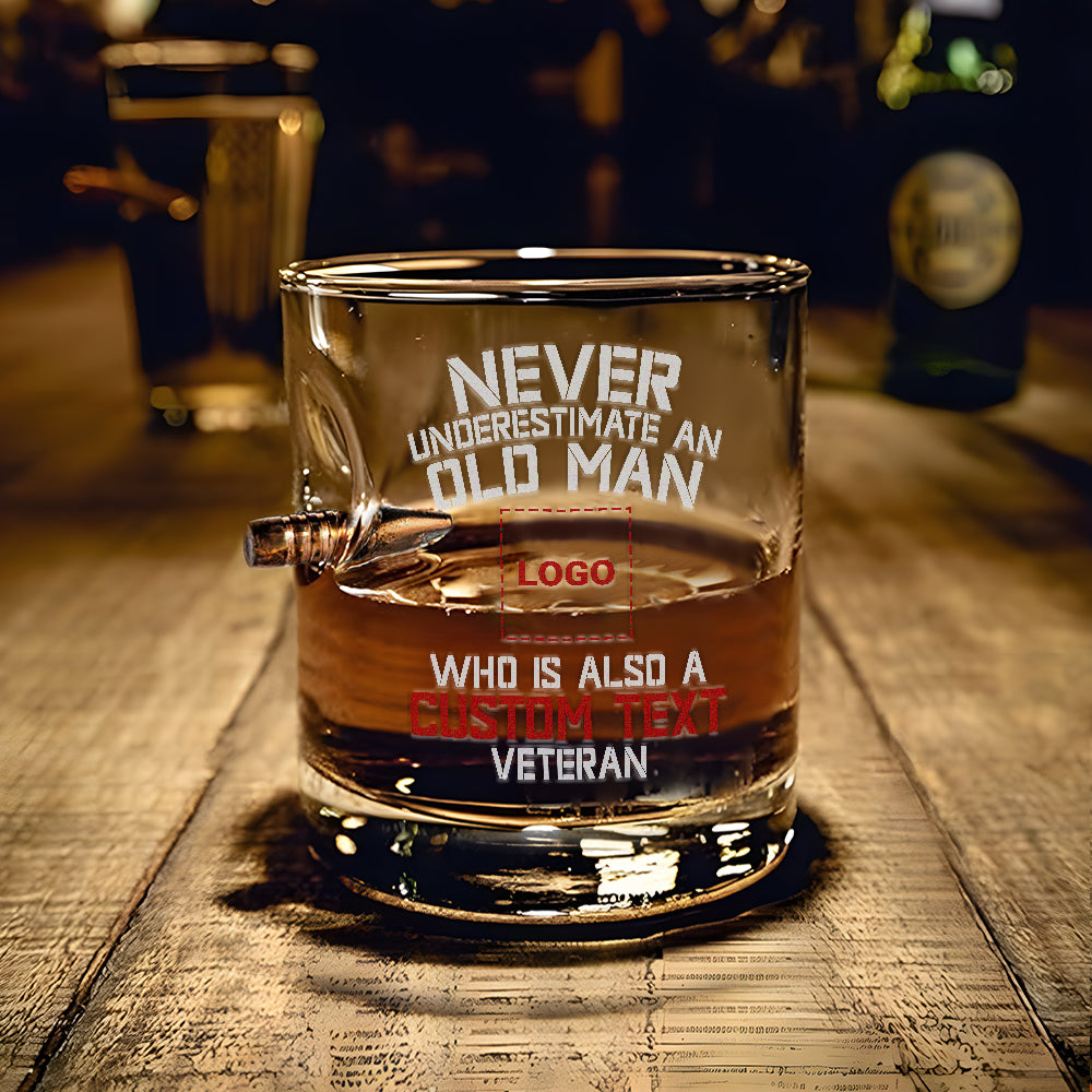 Personalizable Never Underestimate An Old Man Bullet Whiskey Glass