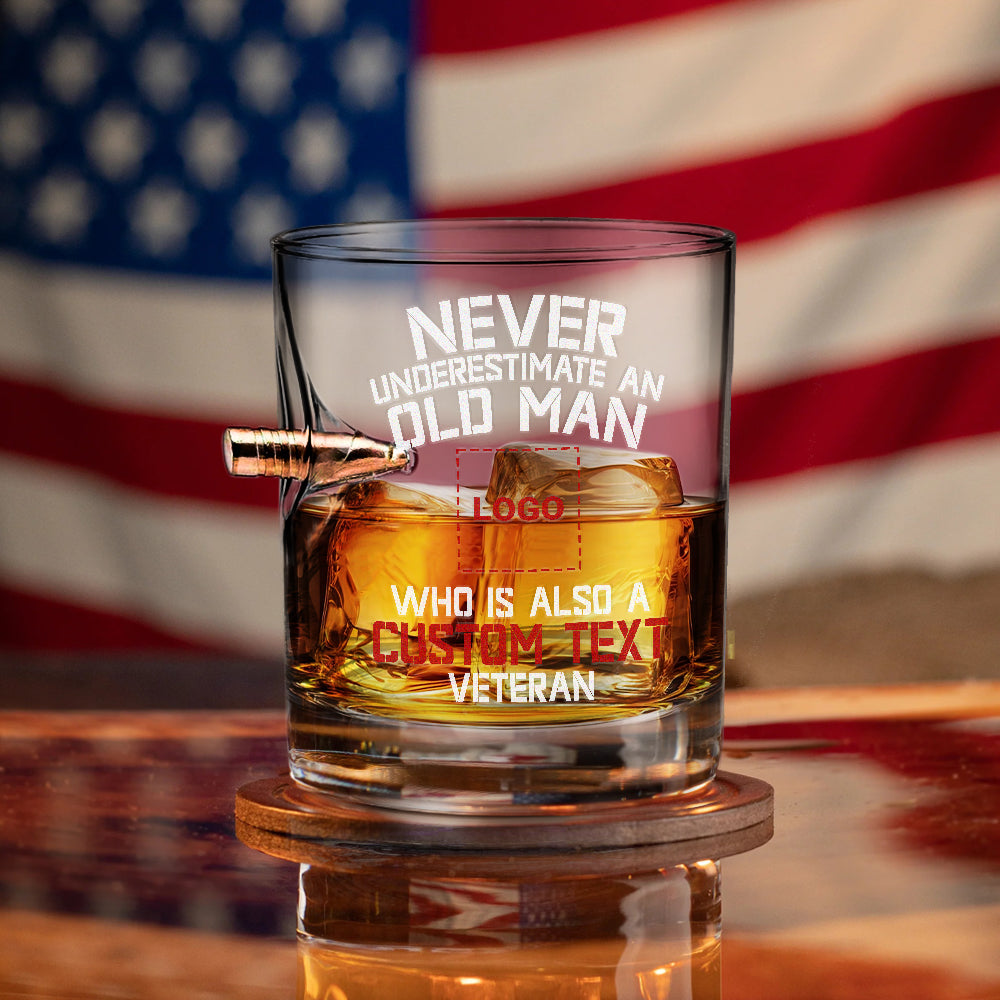 Personalizable Never Underestimate An Old Man Bullet Whiskey Glass