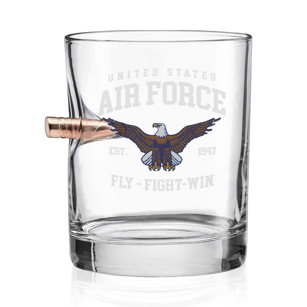 Air Force Fly Fight Win Bullet Whiskey Glass