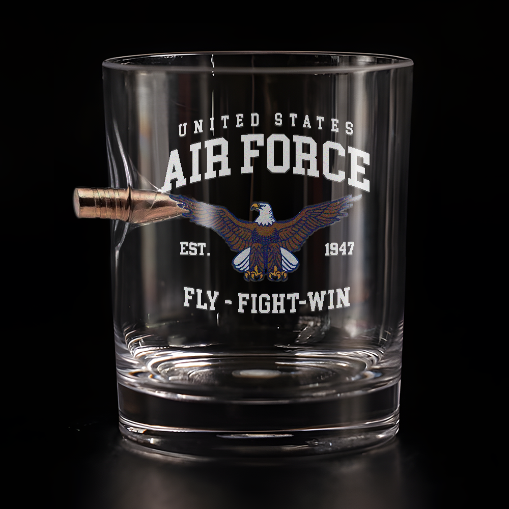 Air Force Fly Fight Win Bullet Whiskey Glass
