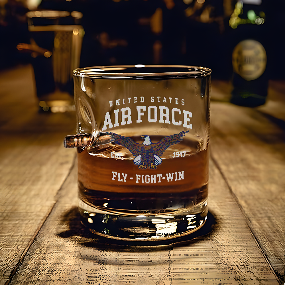 Air Force Fly Fight Win Bullet Whiskey Glass