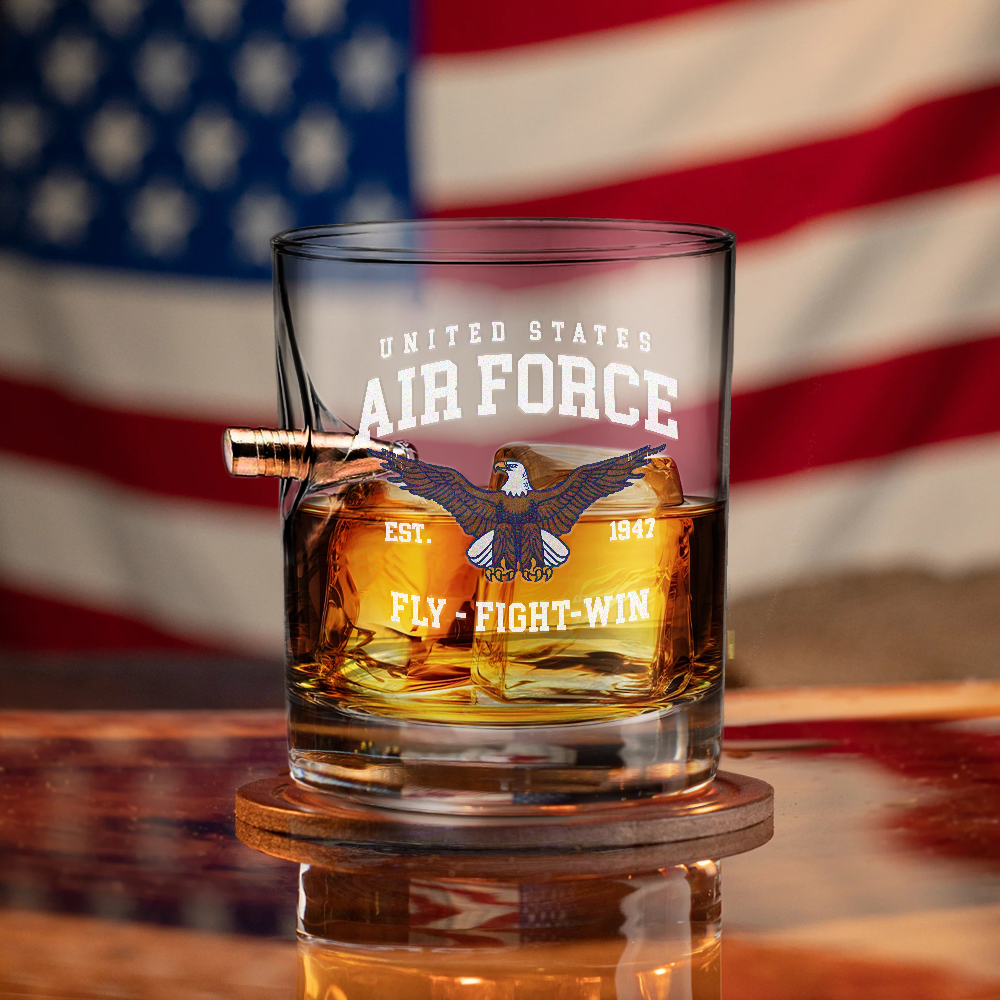 Air Force Fly Fight Win Bullet Whiskey Glass