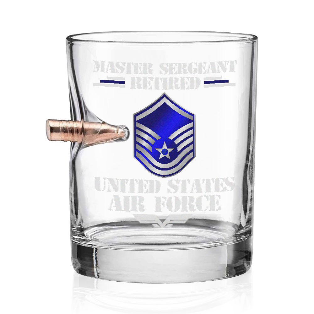 Air Force Master Sergeant Retired Bullet Whiskey Glass