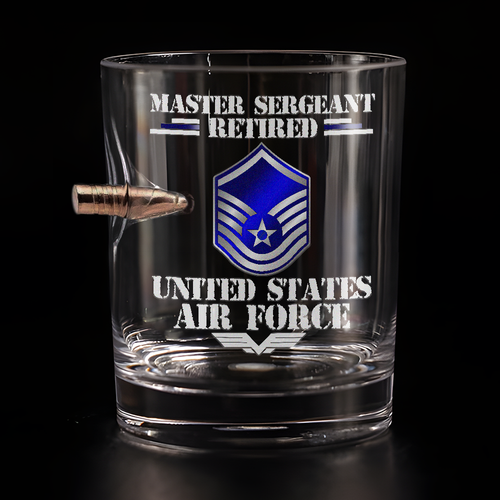 Air Force Master Sergeant Retired Bullet Whiskey Glass