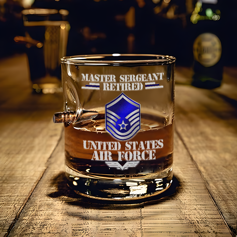 Air Force Master Sergeant Retired Bullet Whiskey Glass