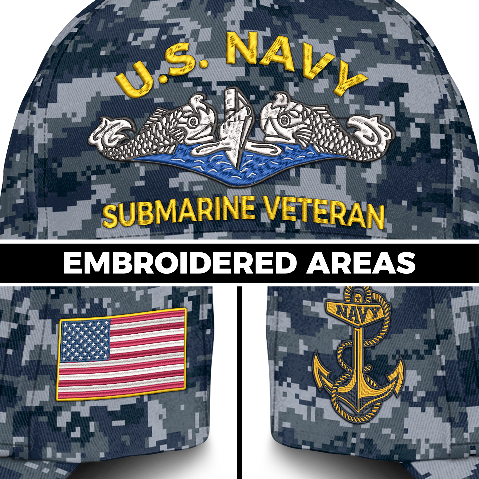Navy Submarine Veteran Silent Service Embroidered & Printed Cap