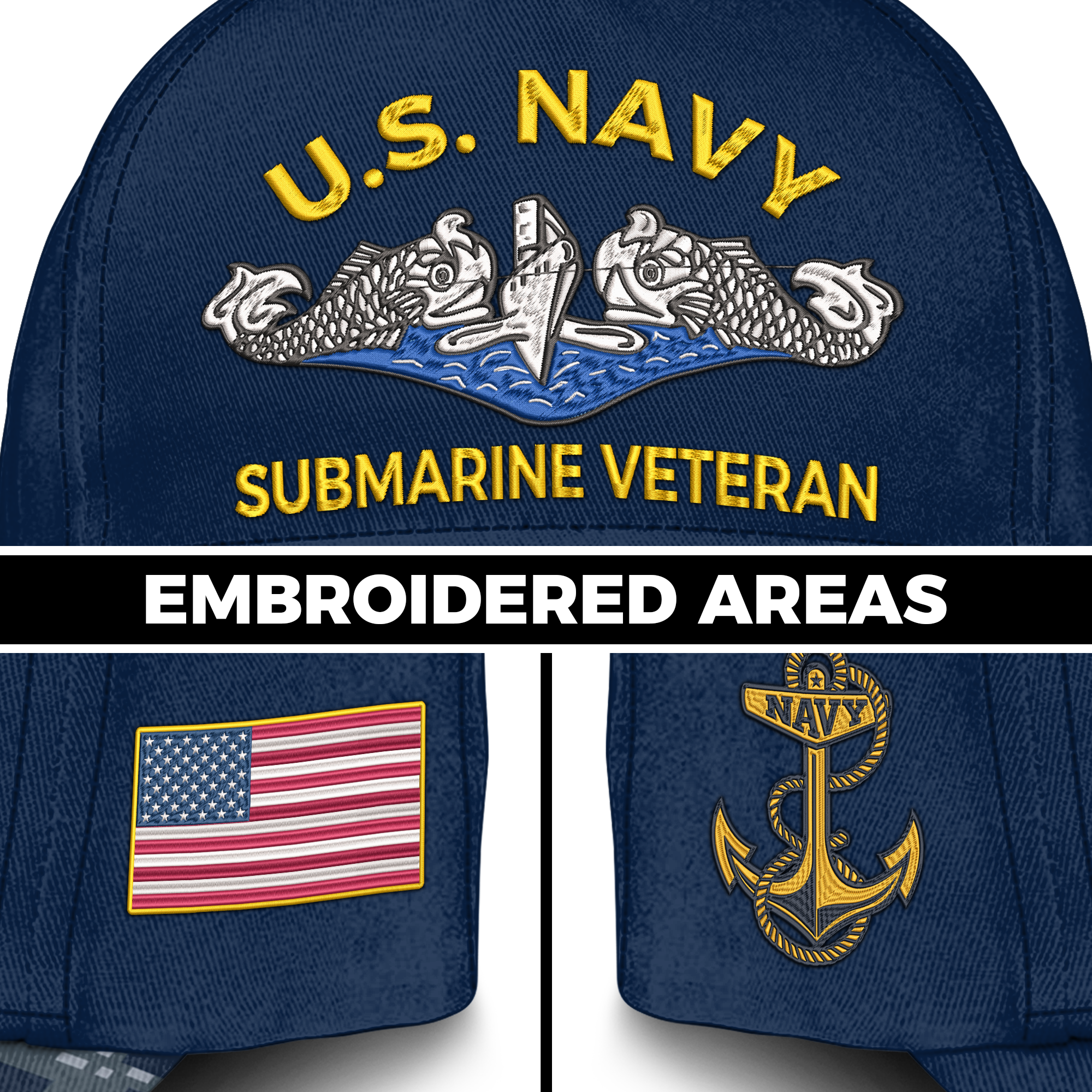 Navy Submarine Veteran Silent Service Embroidered & Printed Cap