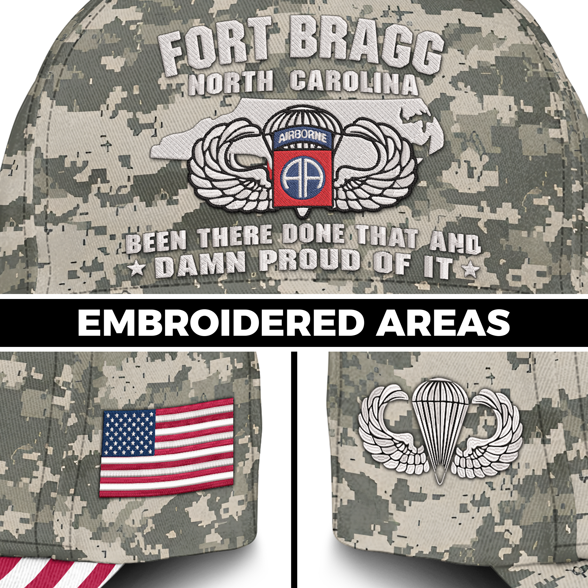Fort Bragg Been There Done That and Damn Proud Of It Embroidered & Printed Cap