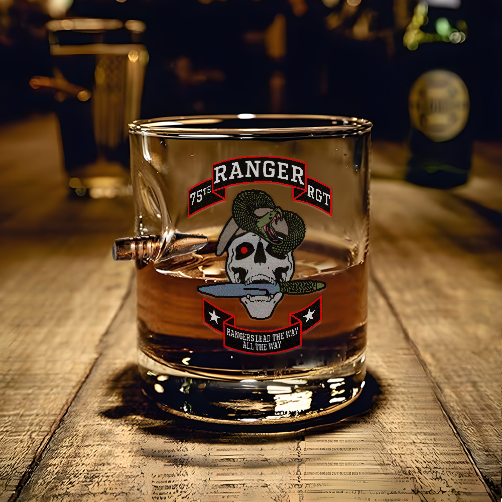 75th Ranger RGT Rangers Lead The Way Bullet Whiskey Glass