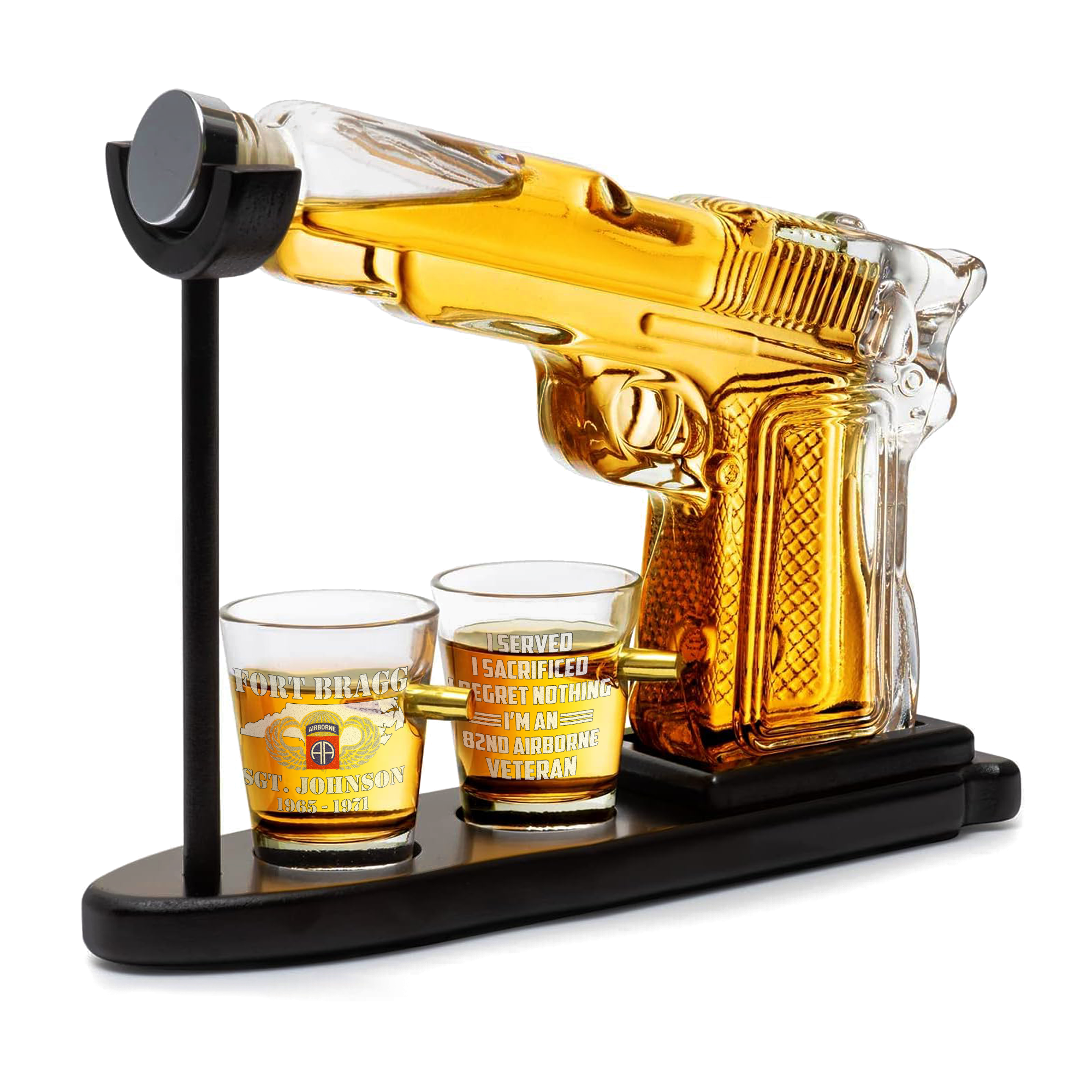 Personalizable I Served I Sacrificed I Am An 82nd Airborne Veteran Pistol Whiskey Decanter Set