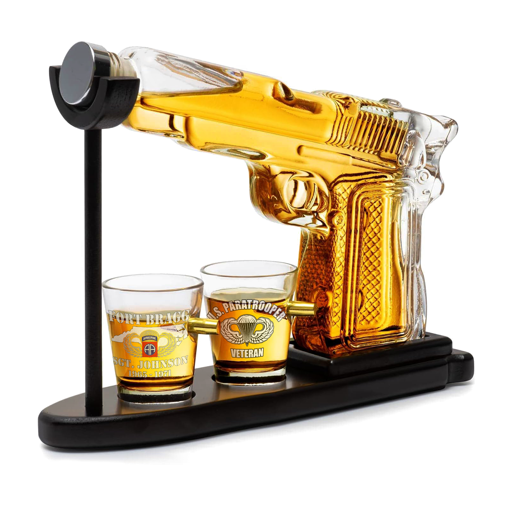Personalizable Fort Bragg Airborne Veteran Pistol Whiskey Decanter Set