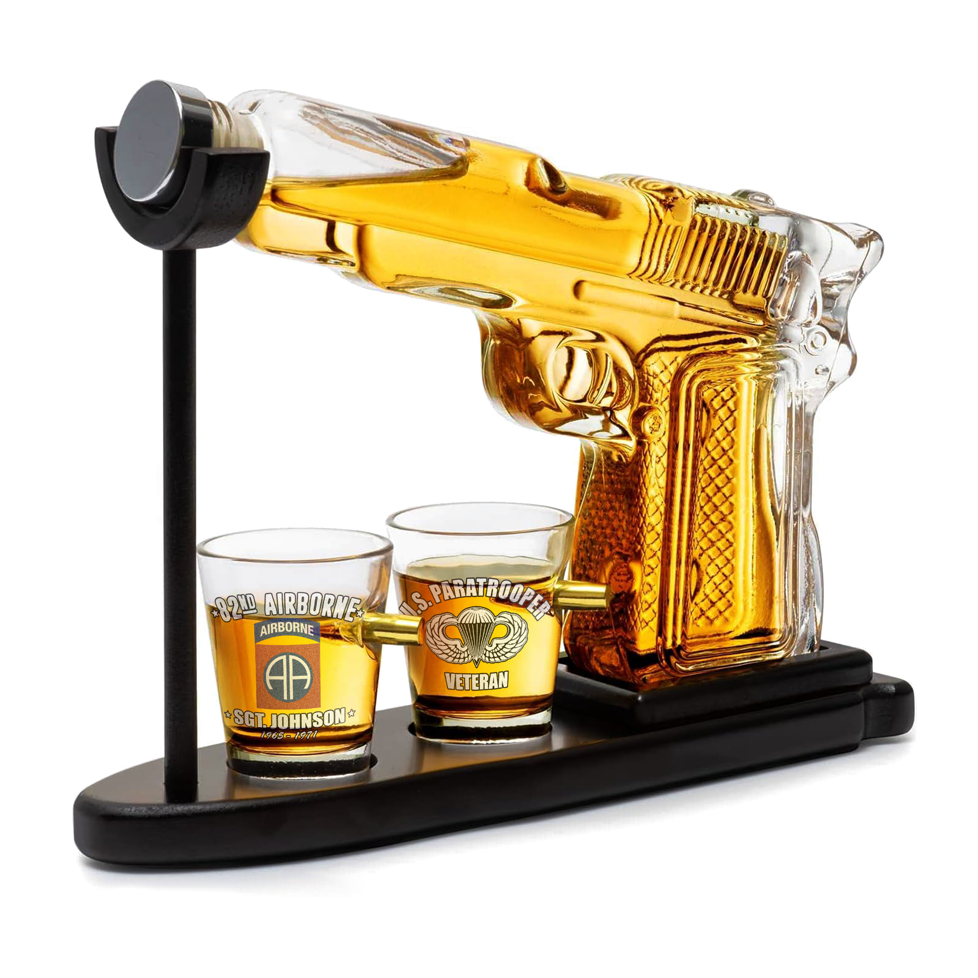 Personalizable 82nd Airborne Veteran Pistol Whiskey Decanter Set