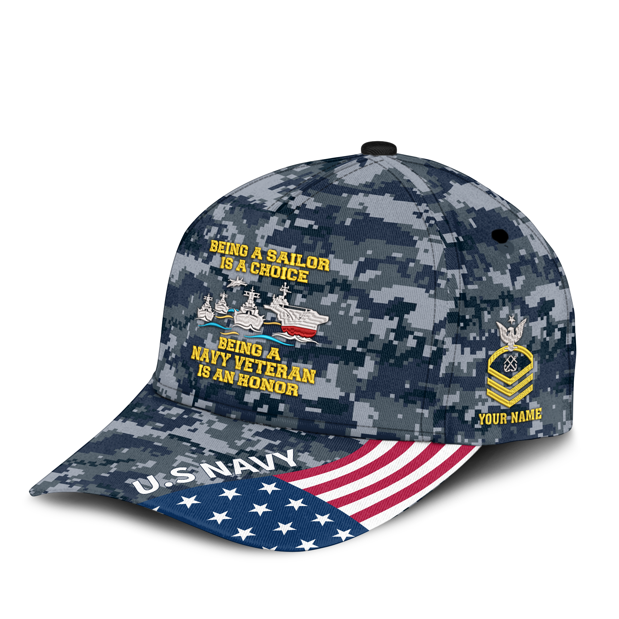 Personalizable Being A Navy Veteran Is An Honor Embroidered & Printed Cap