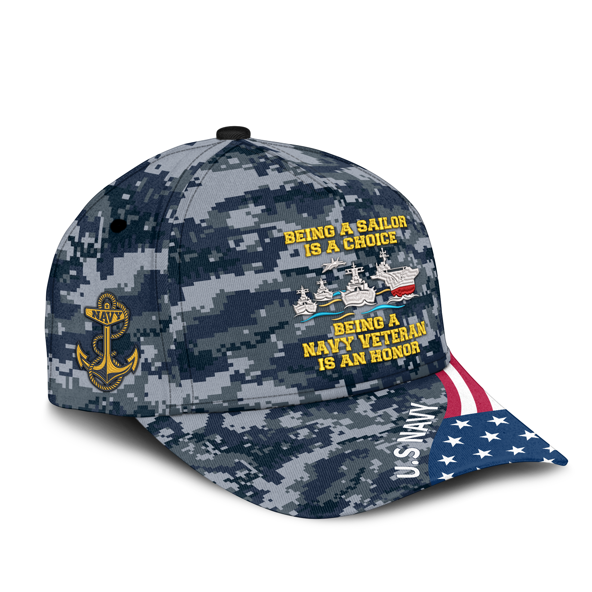 Personalizable Being A Navy Veteran Is An Honor Embroidered & Printed Cap