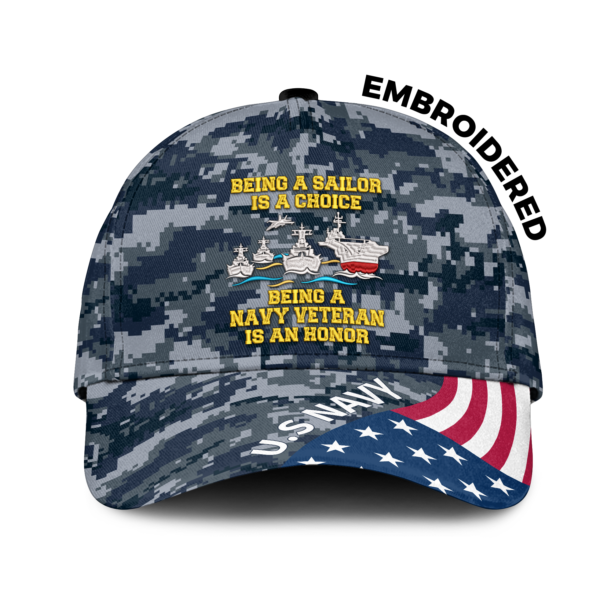 Personalizable Being A Navy Veteran Is An Honor Embroidered & Printed Cap