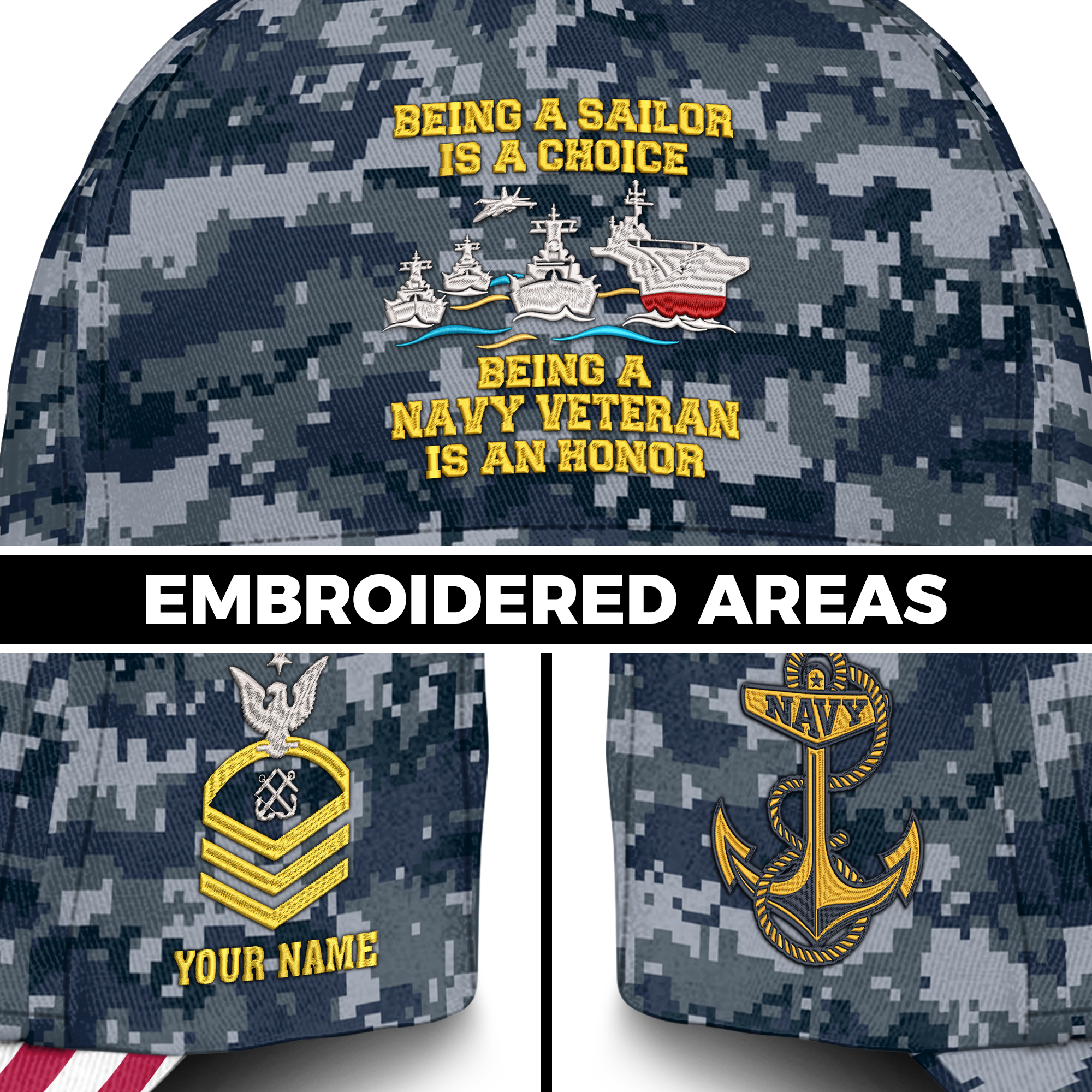 Personalizable Being A Navy Veteran Is An Honor Embroidered & Printed Cap