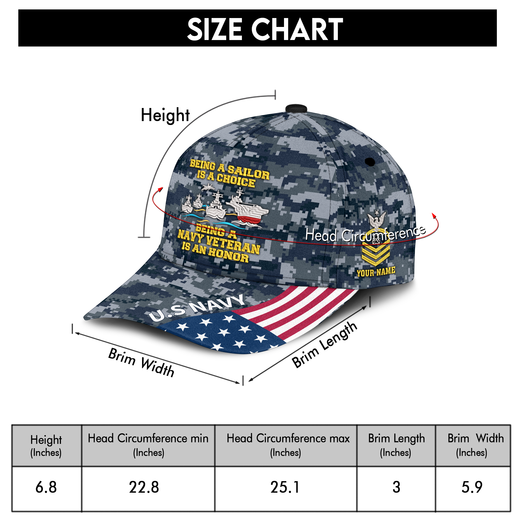Personalizable Being A Navy Veteran Is An Honor Embroidered & Printed Cap