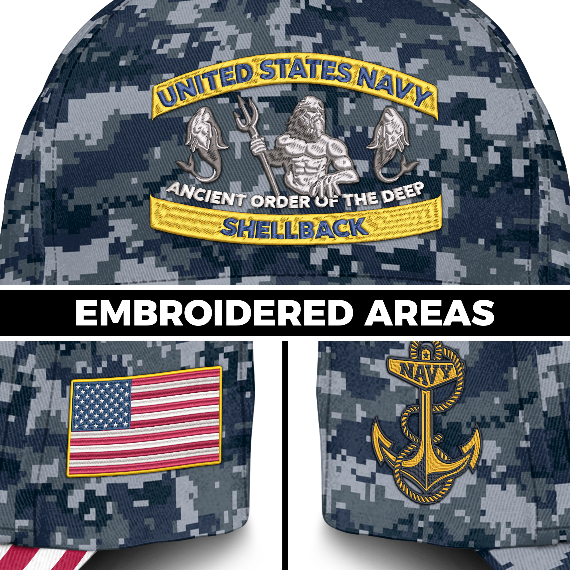 Navy Ancient Order Of The Deep Shellback Embroidered & Printed Cap