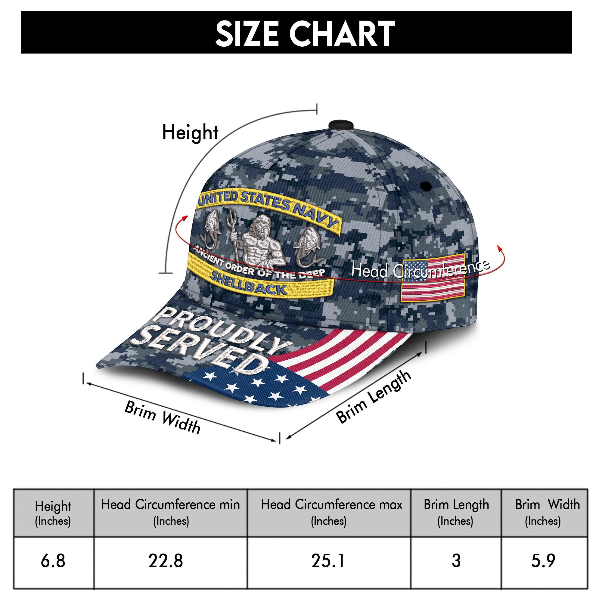 Navy Ancient Order Of The Deep Shellback Embroidered & Printed Cap