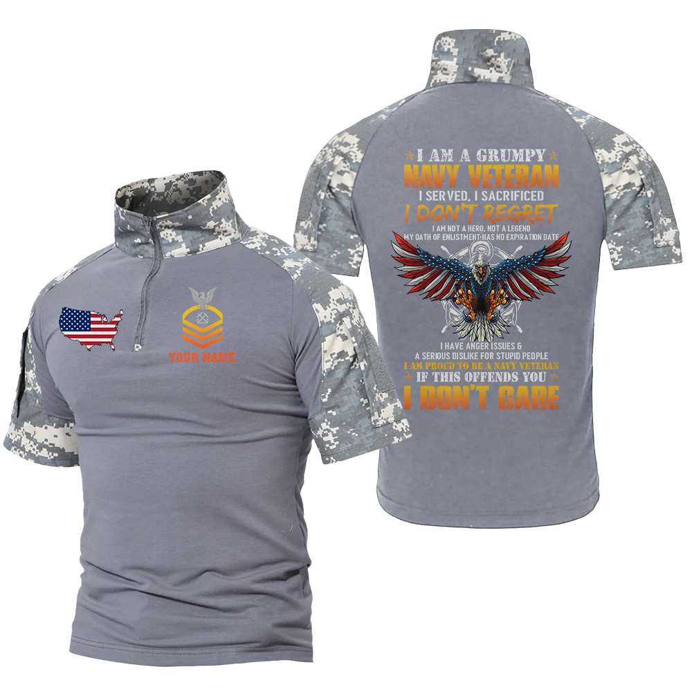 Personalizable I Am A Grumpy Navy Veteran Tactical Polo Shirt