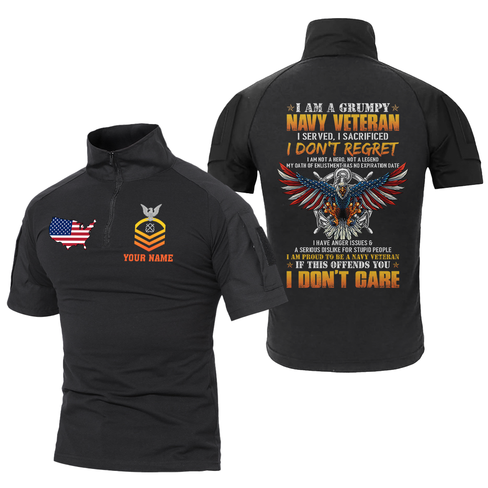 Personalizable I Am A Grumpy Navy Veteran Tactical Polo Shirt