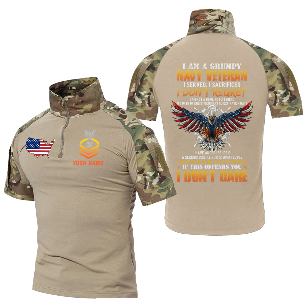Personalizable I Am A Grumpy Navy Veteran Tactical Polo Shirt