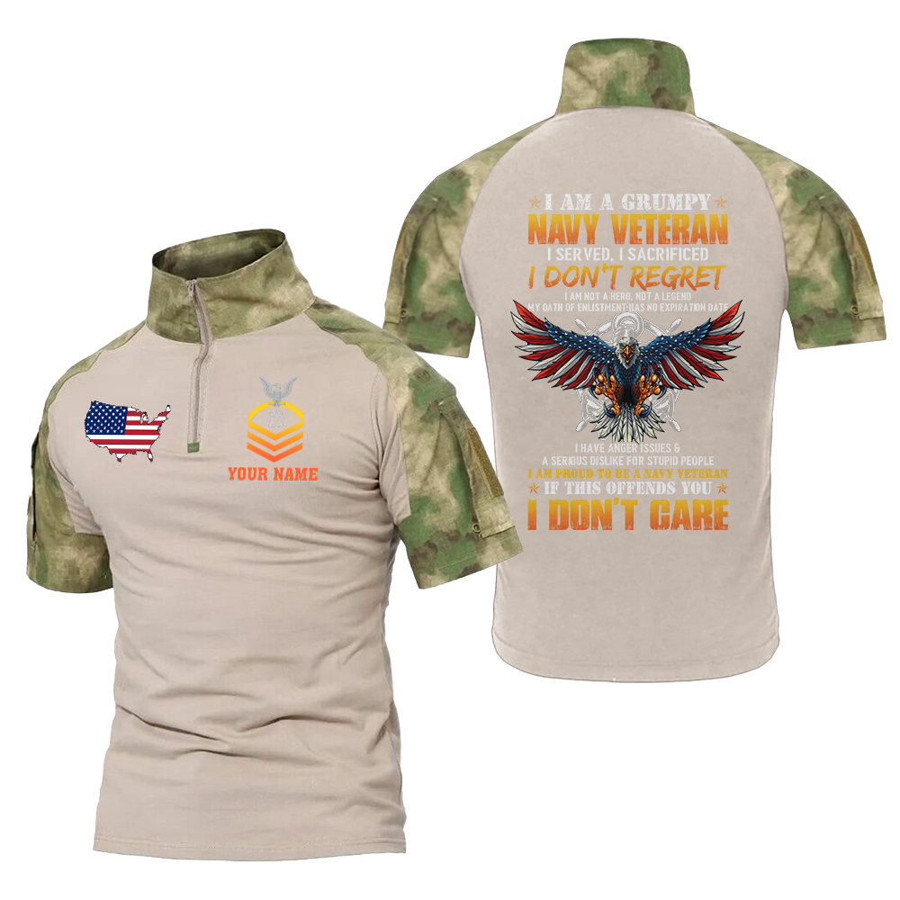 Personalizable I Am A Grumpy Navy Veteran Tactical Polo Shirt