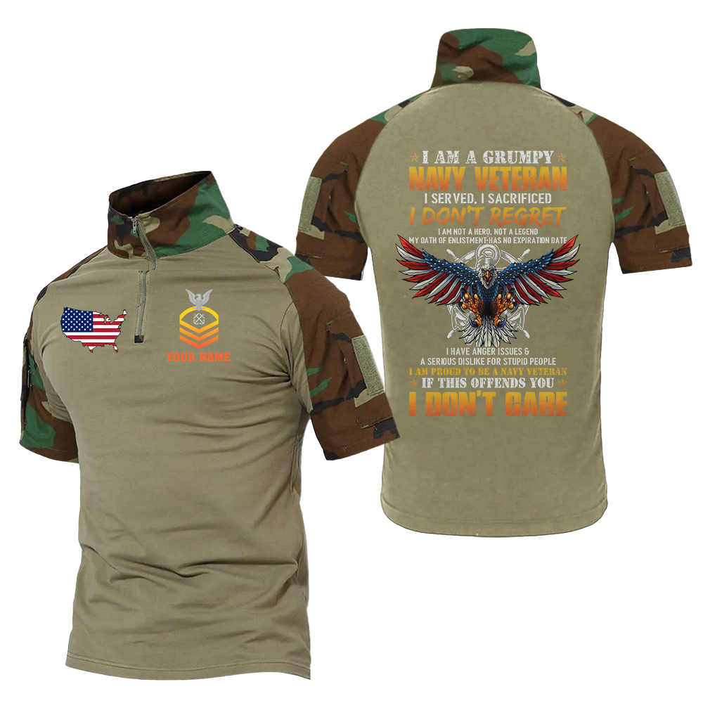 Personalizable I Am A Grumpy Navy Veteran Tactical Polo Shirt