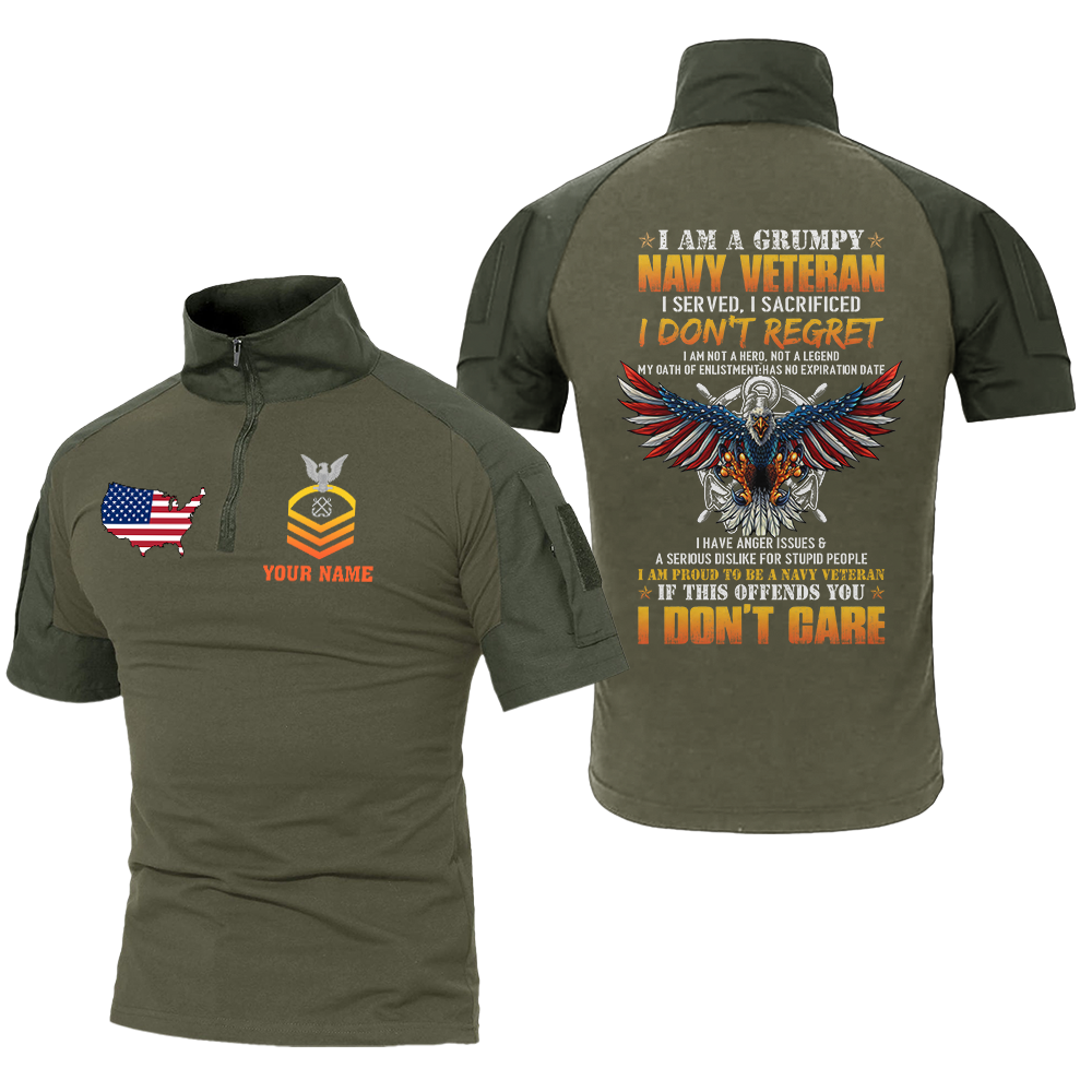 Personalizable I Am A Grumpy Navy Veteran Tactical Polo Shirt