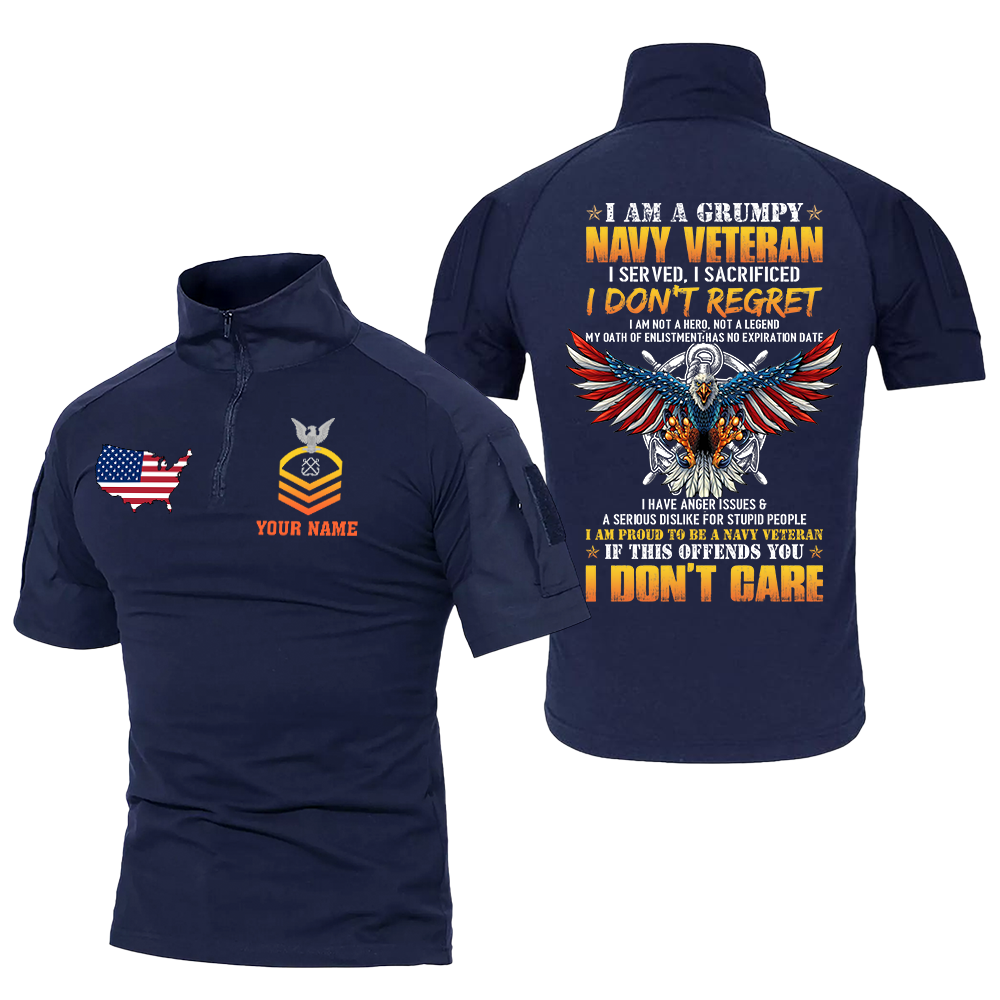Personalizable I Am A Grumpy Navy Veteran Tactical Polo Shirt