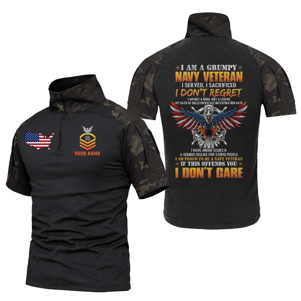 Personalizable I Am A Grumpy Navy Veteran Tactical Polo Shirt