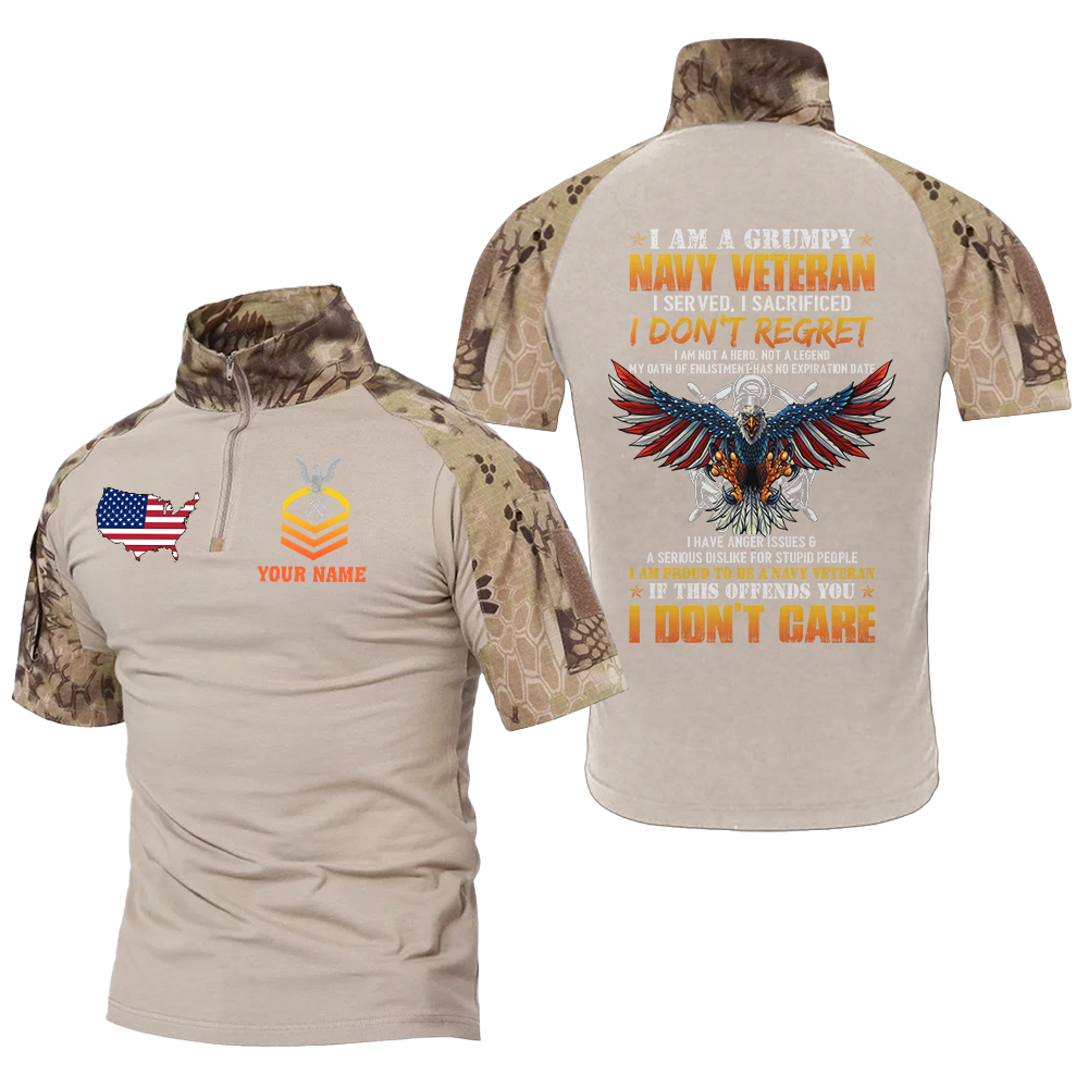 Personalizable I Am A Grumpy Navy Veteran Tactical Polo Shirt