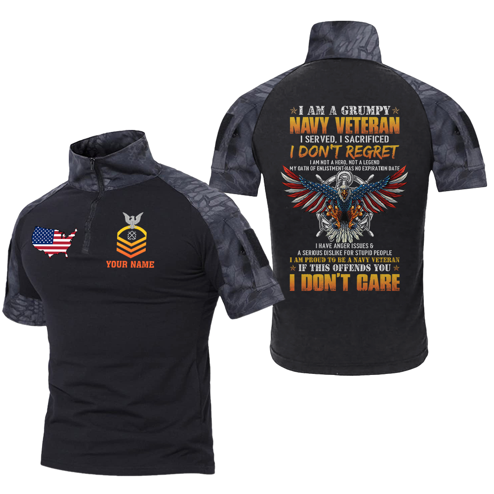 Personalizable I Am A Grumpy Navy Veteran Tactical Polo Shirt