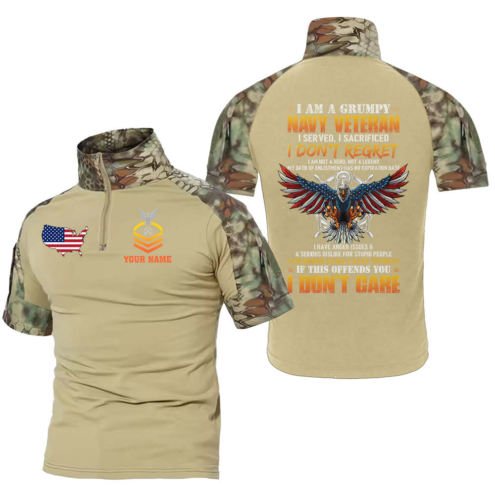 Personalizable I Am A Grumpy Navy Veteran Tactical Polo Shirt