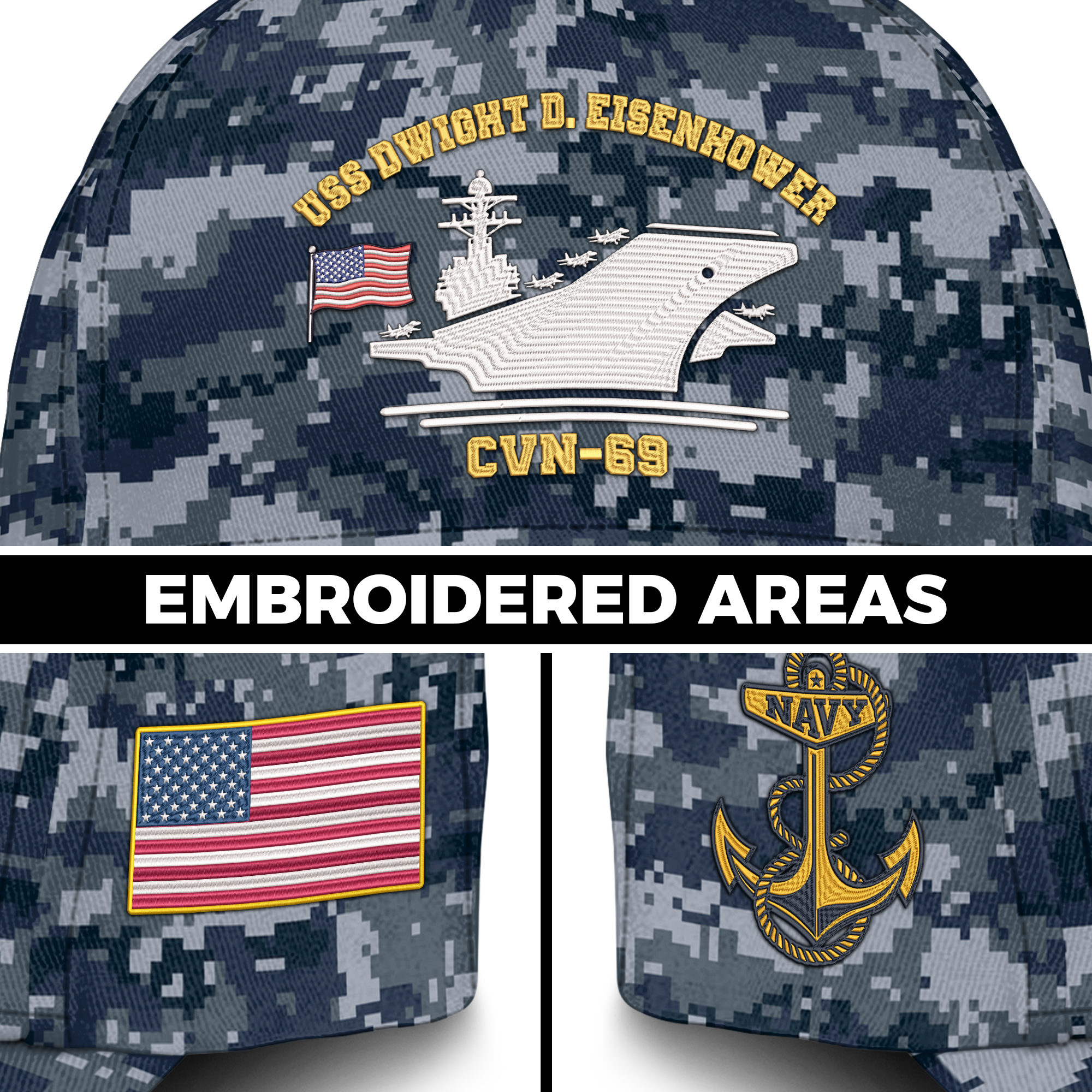 Personalizable Ship Name Navy Veteran Embroidered & Printed Cap