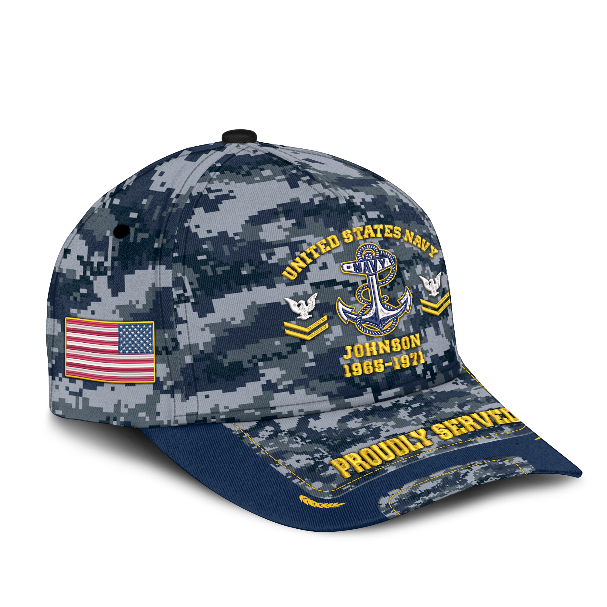 Personalizable Navy Ranking Proudly Served Embroidered & Printed Cap