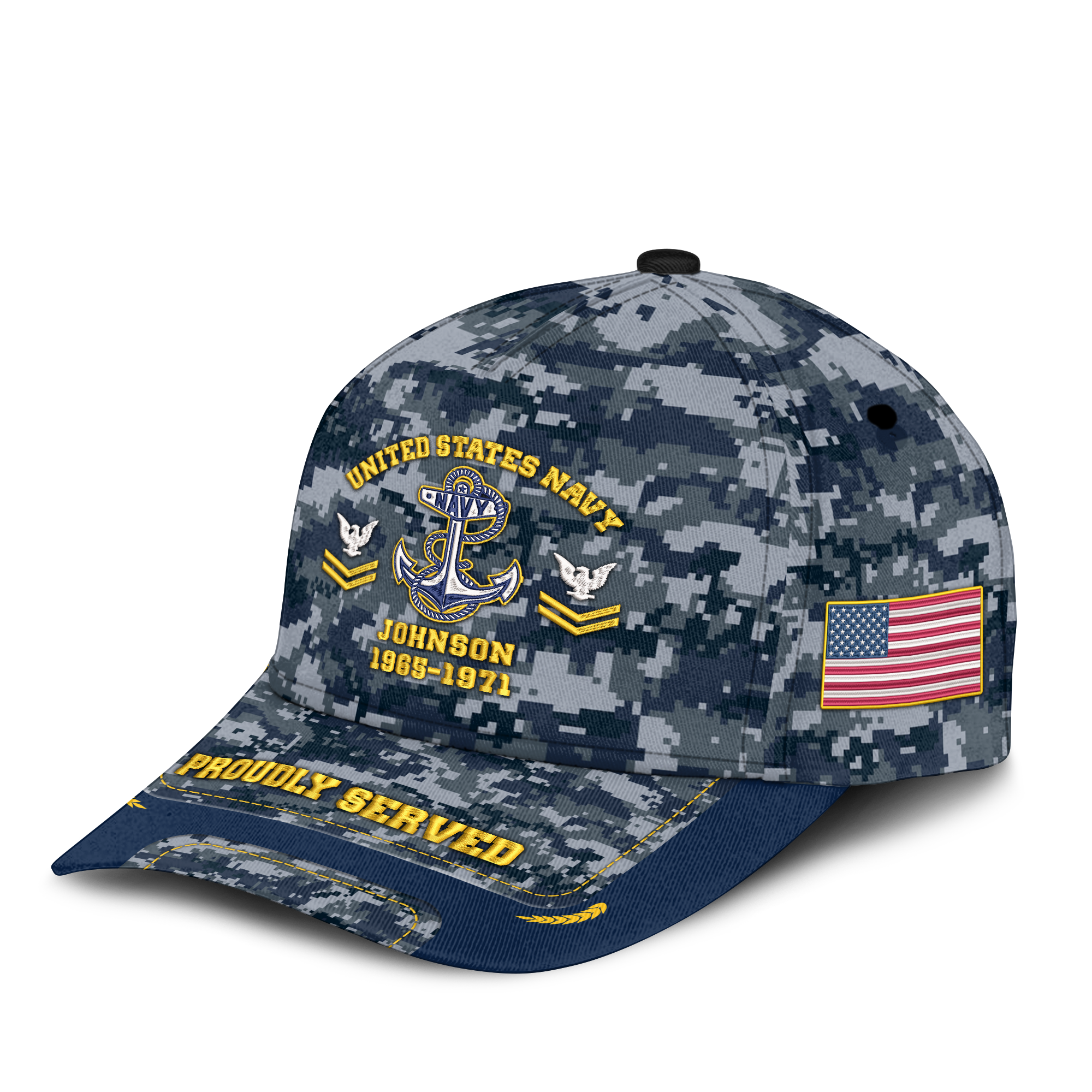 Personalizable Navy Ranking Proudly Served Embroidered & Printed Cap