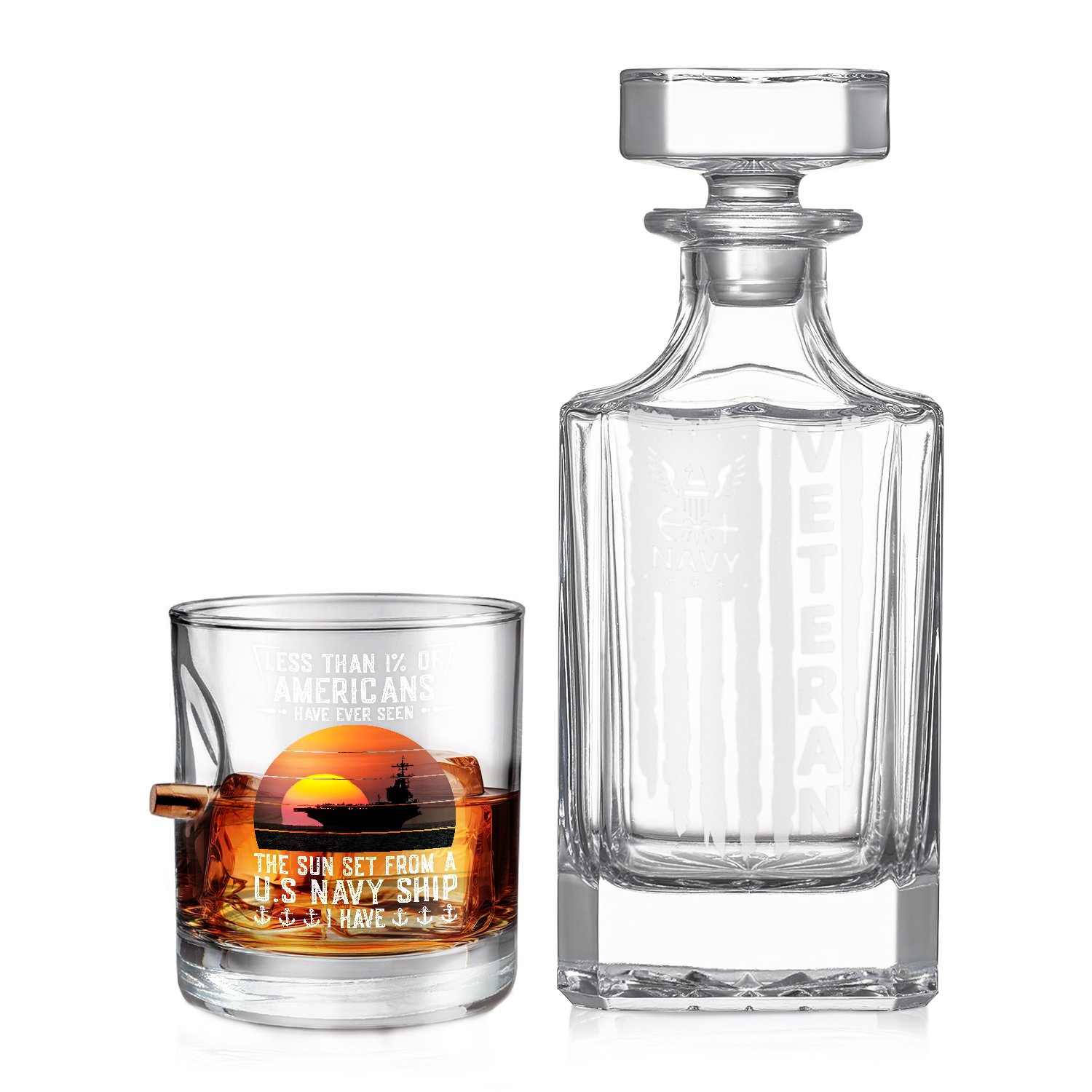 Navy Veteran Set of 1 Bullet Whiskey Glass & Decanter